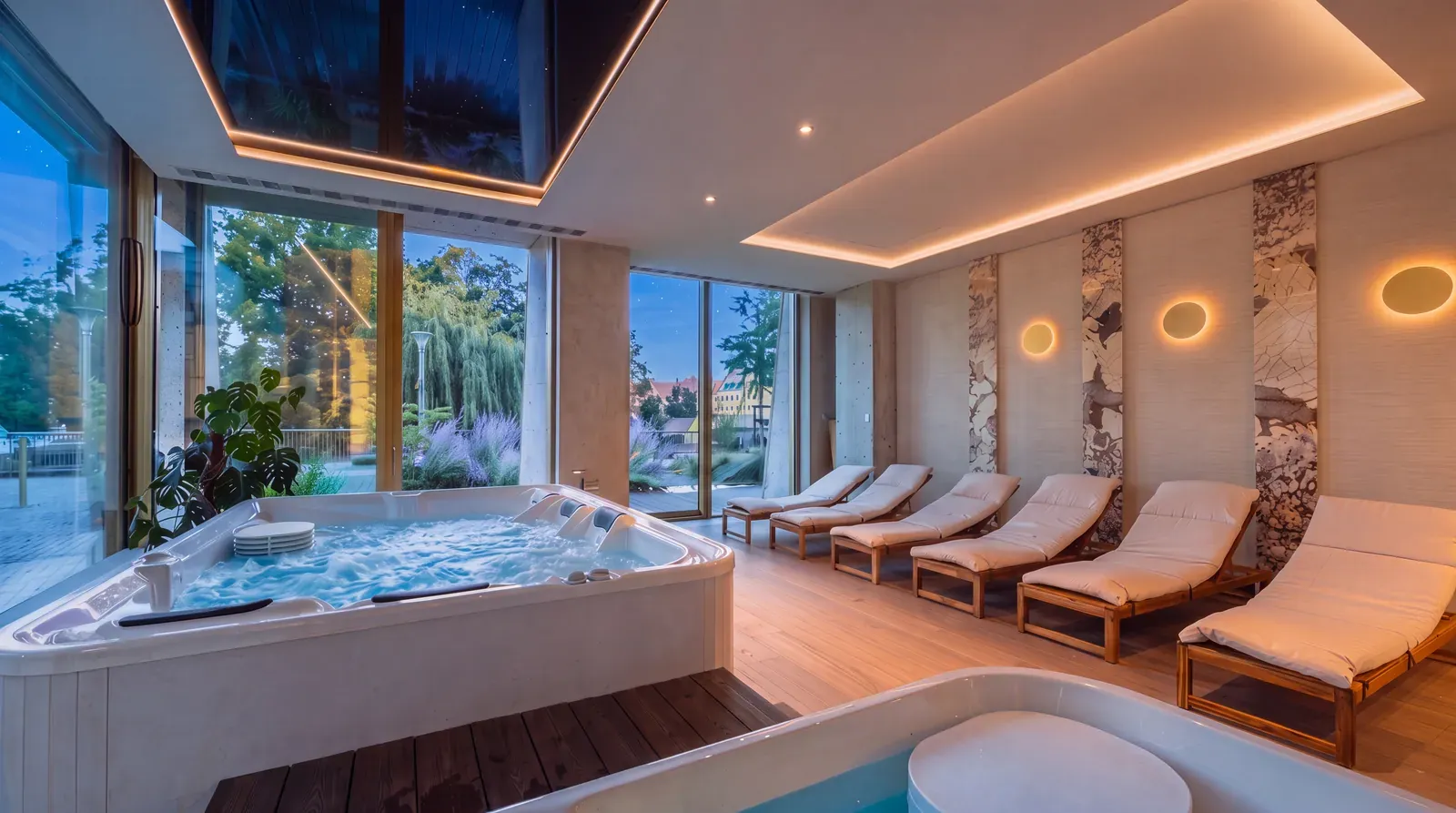 Jacuzzi mit Blick auf den Innenhof im PONTI SPA
